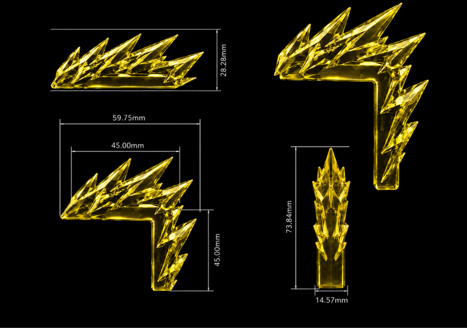 Ionix Volt Spike clip-bracket — orthographic views with dimensions