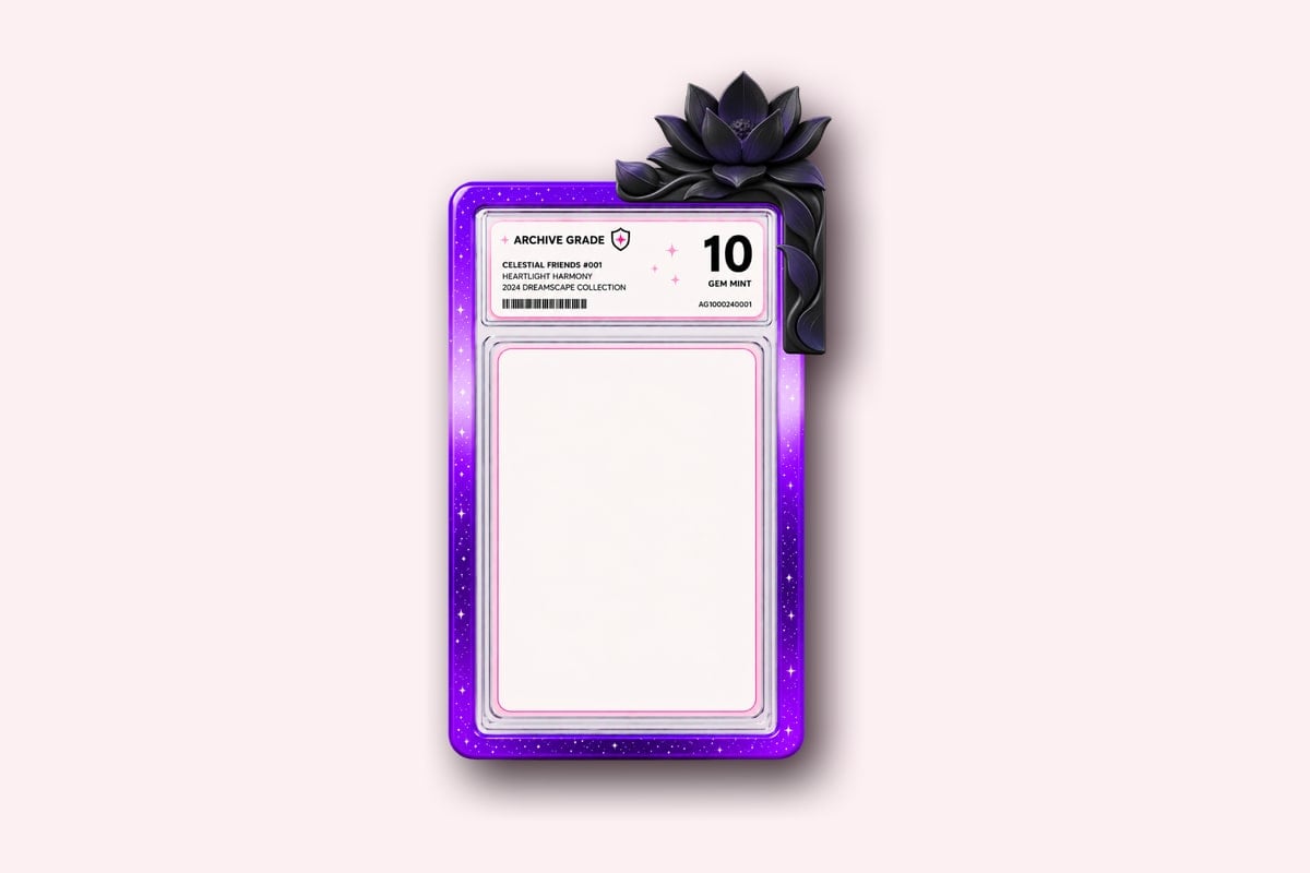 The Lotus on a graded card slab in a slab guard